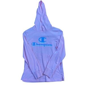 Champion Light Pink Hoodie with Blue Logo